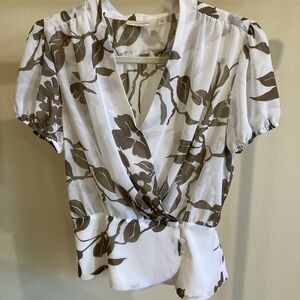 Eva Mendes for New York & Company White and Taupe Sheer Wrap Style Top